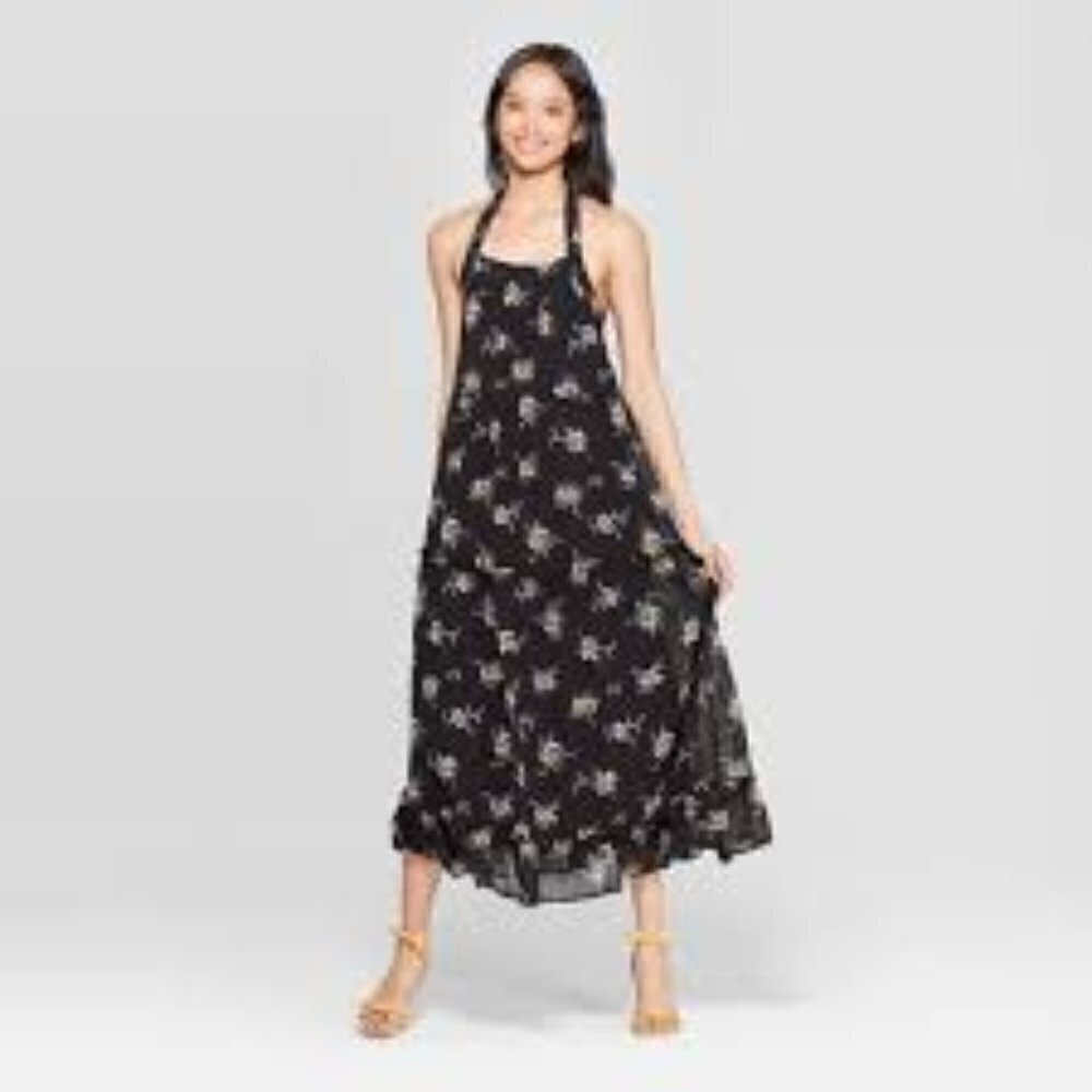 Who What Wear Sz XS Floral Halter Maxi Dress